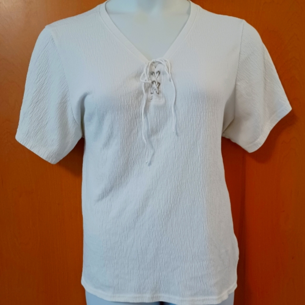 White Lace-up Front Knit Blouse
